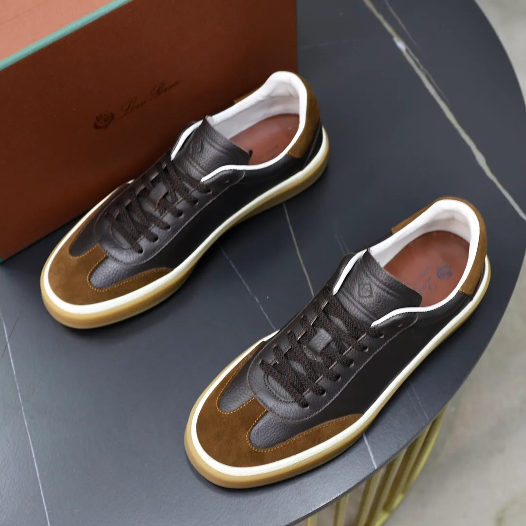 Men's Men's Shoes💰540💰••New Products•• LoroPian*_Noyo-Pianya New men's casual moral training sneakers, LP lace-up casual shoes!  Made of original imported soft cowhide and suede fabric, it highlights the sporty style. The heel is decorated with logo embossing and the original molding. The raw rubber translucent sole combined with the color welt adds a sense of modernity to the shoe. The shoe is overall refreshing and easy to match with style. It has a full cowhide lining for the feet. The original box packaging at the counter comes with wooden balls and a dust bag! Size: 38-44 (.45 customized)